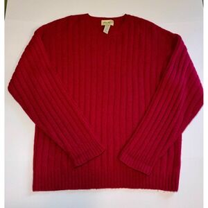 Eddie Bauer Mens Red Ribbed Wool Blend Vintage Preppy Sweater Large Tall L/G